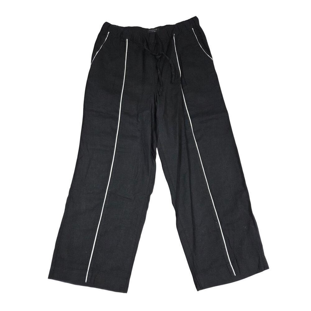 Tahari Black Linen Drawstring Pants Elastic Waist NWOT